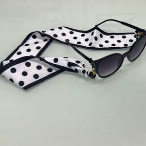 Chic Black and White Scarf Sunglasses Holder with Polka Dot Design